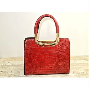 Red Croc Textured Top Handle Bag